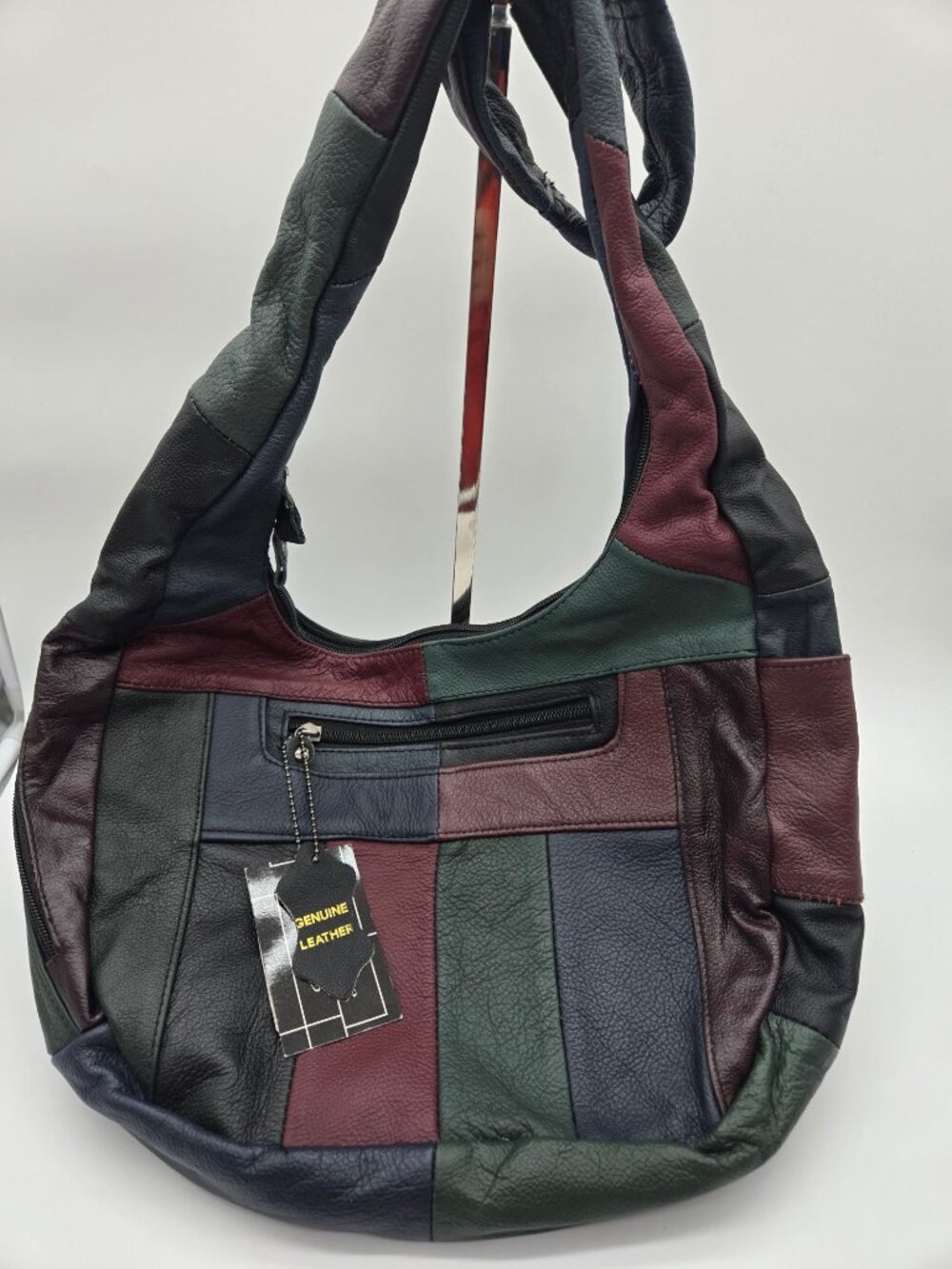 NWT Genuine Leather Jewel Tone Patchwork Hobo Shoulder Bag Multicolor Boho